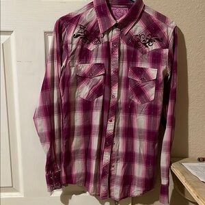 Women's Pink Plaid Button Down Shirt